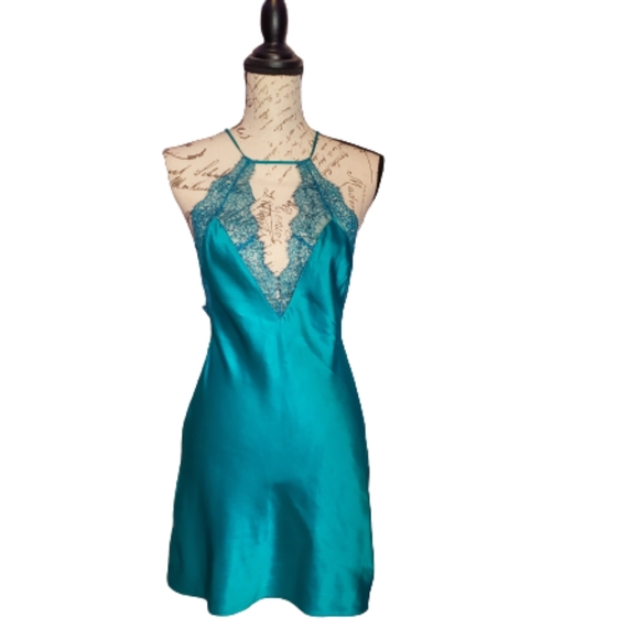 Victoria's Secret Other - Victoria's Secret Aqua Blue Satin Lace Chemise Slip, Sz Sm